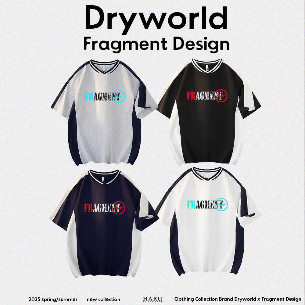 聯名 Dryworld X Fragment Design 斑駁字體 閃電 logo V領 美式大學校隊球衣風 球衣  短袖上衣 FD-XYT319KT3015