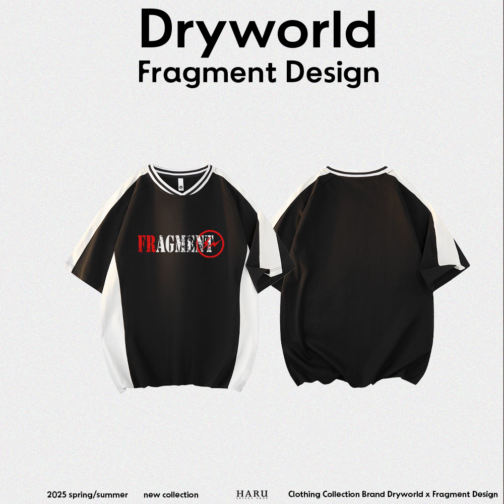 聯名 Dryworld X Fragment Design 斑駁字體 閃電 logo V領 美式大學校隊球衣風 球衣  短袖上衣 FD-XYT319KT3015