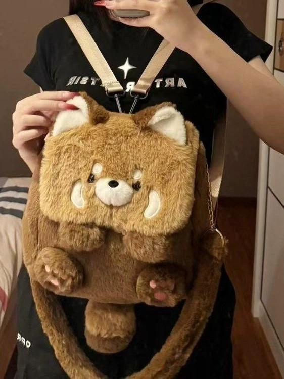 Autumn Winter Cute Raccoon Panda Plush Backpack