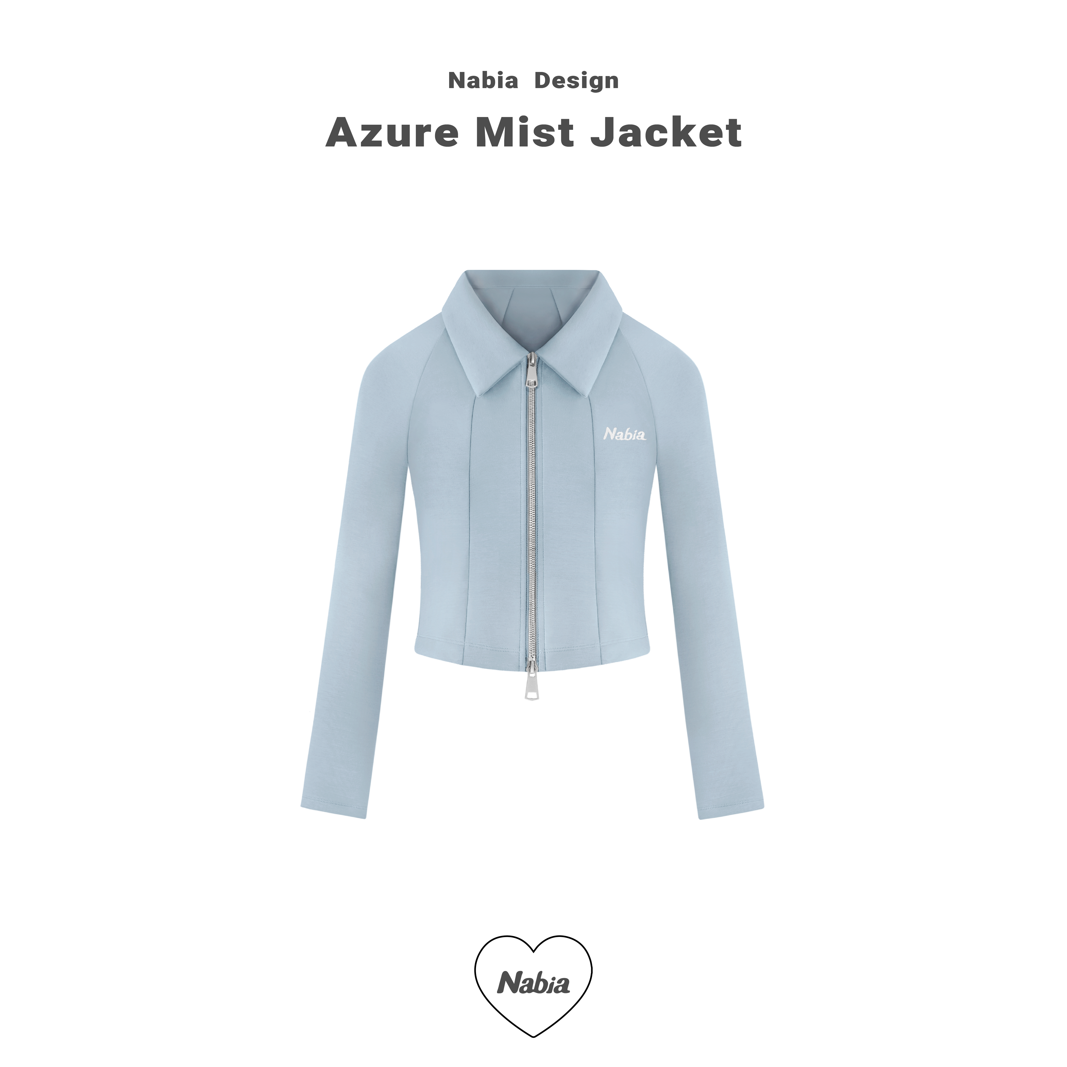 霧藍雙拉鍊翻領上衣