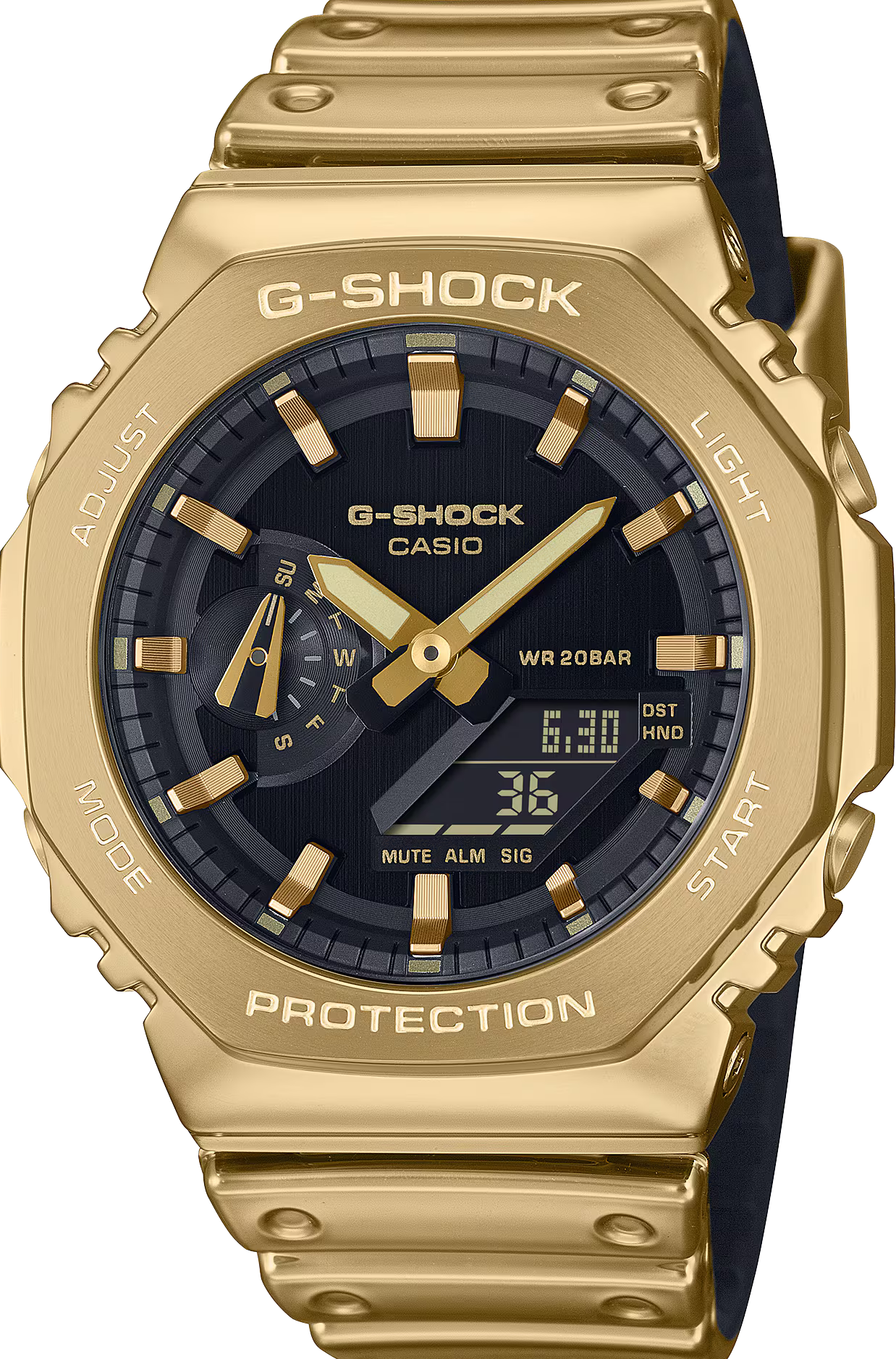 萬年鐘錶 - G-SHOCK  八角錶殼系列 金色蒸鍍處理金屬光澤橡膠錶帶電子錶 GM-2100YMG-9A 錶徑 : 44.4 mm