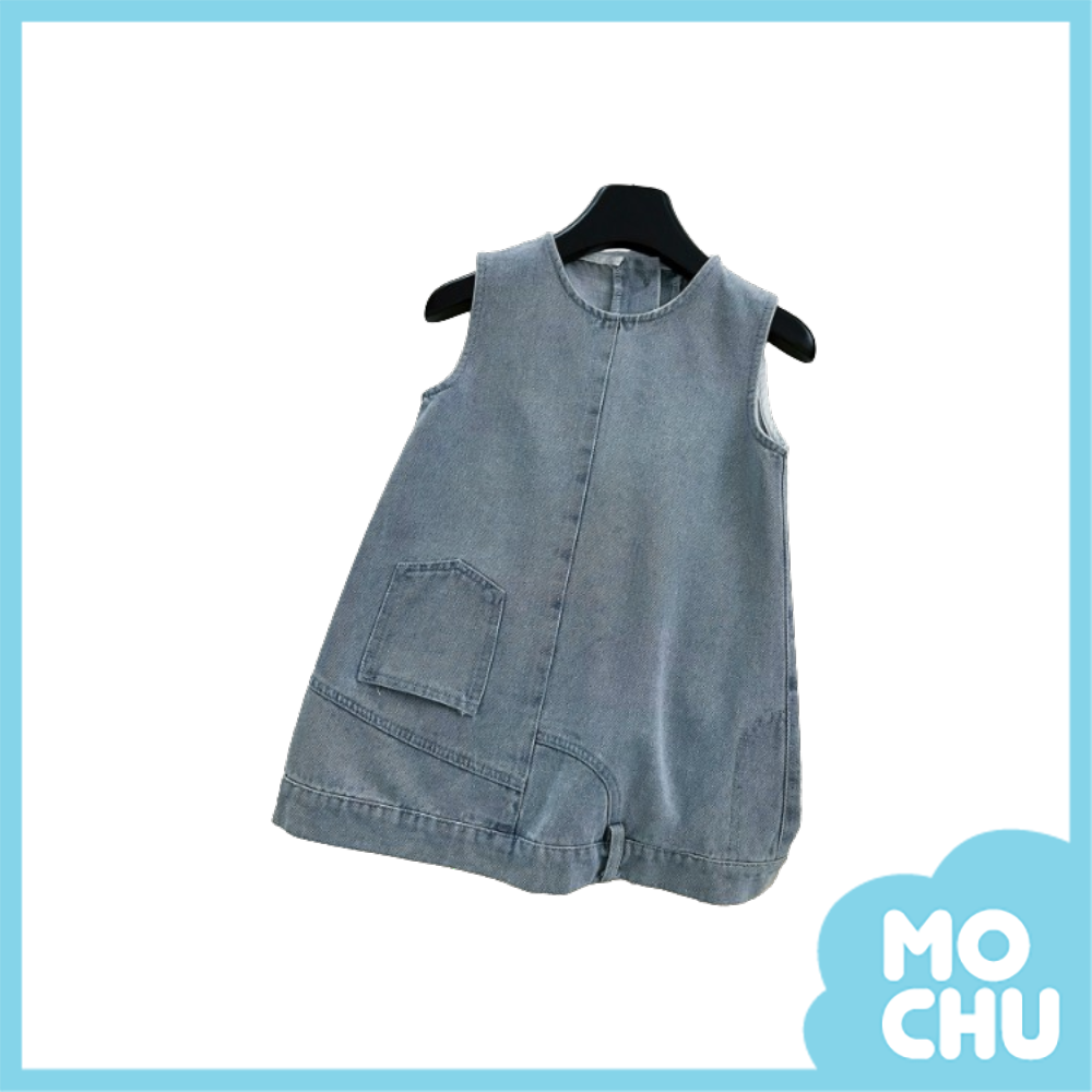 褲頭造型水洗無袖連身裙