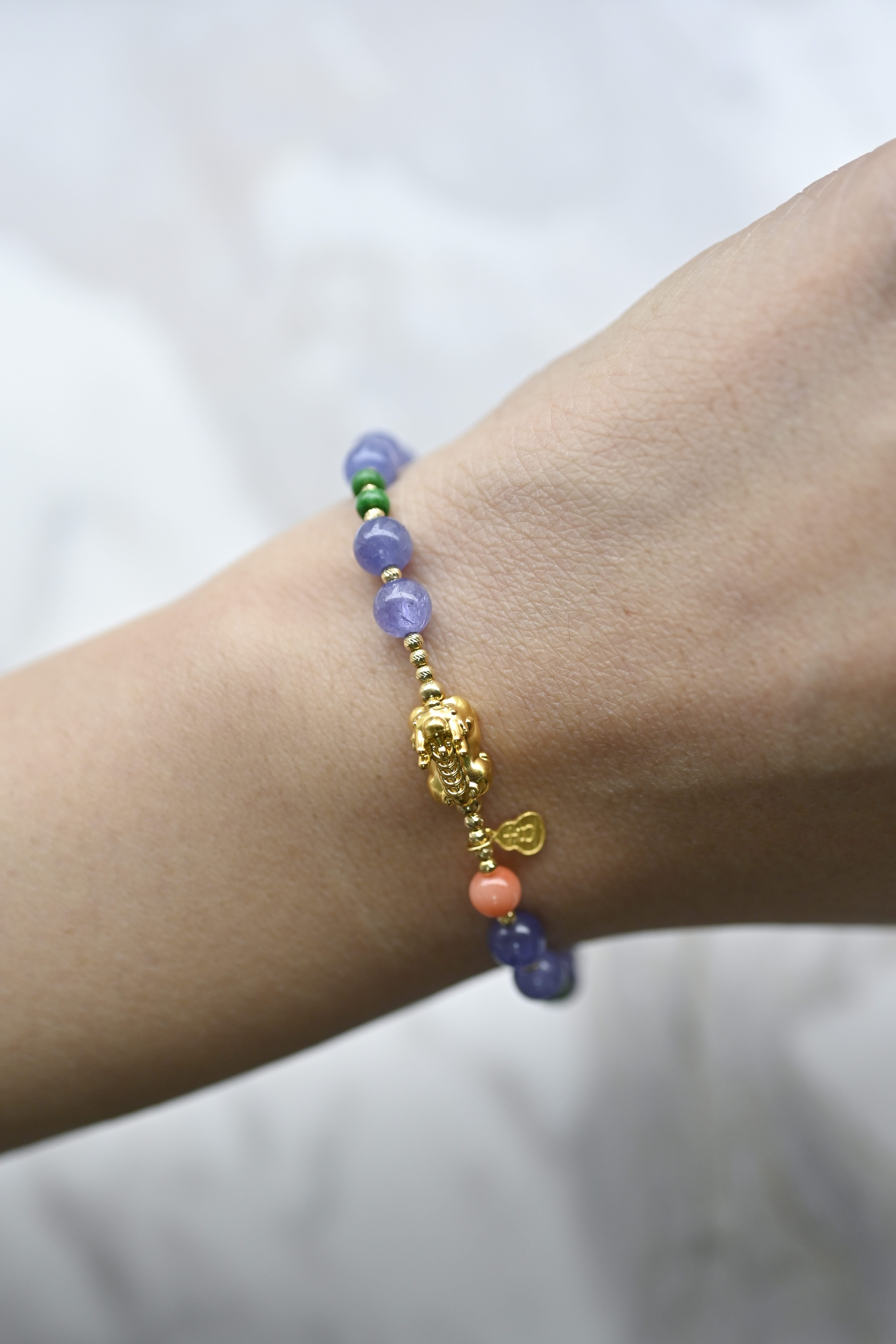 18K Tanzanite & Green Jade Bracelet