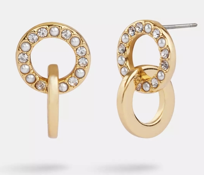 [US] COACH CO231 INTERLOCKING OPEN CIRCLE PEARL HUGGIE EARRINGS, 889295566435 (SCO1003)