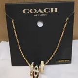 [S] COACH CI905 OUTLET SIGNATURE ENAMEL RONDELL NECKLACE,GOLD/BLACK, 889295523674 (SCO1137)