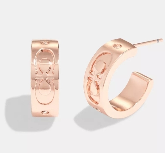 [US] COACH CI901 SIGNATURE HUGGIES EARRINGS,ROSE GOLD , 889295522653 (SCO944)