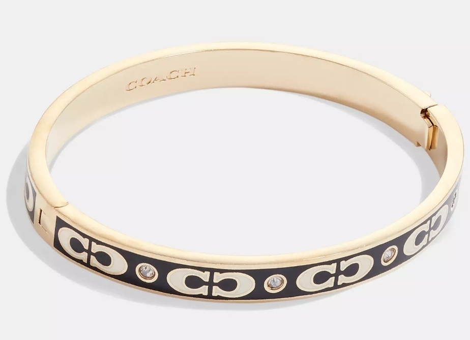 [US] COACH CI904 SIGNATURE ENAMEL HINGED BANGLE,GOLD/BLACK, 889295523131 (SCO929)