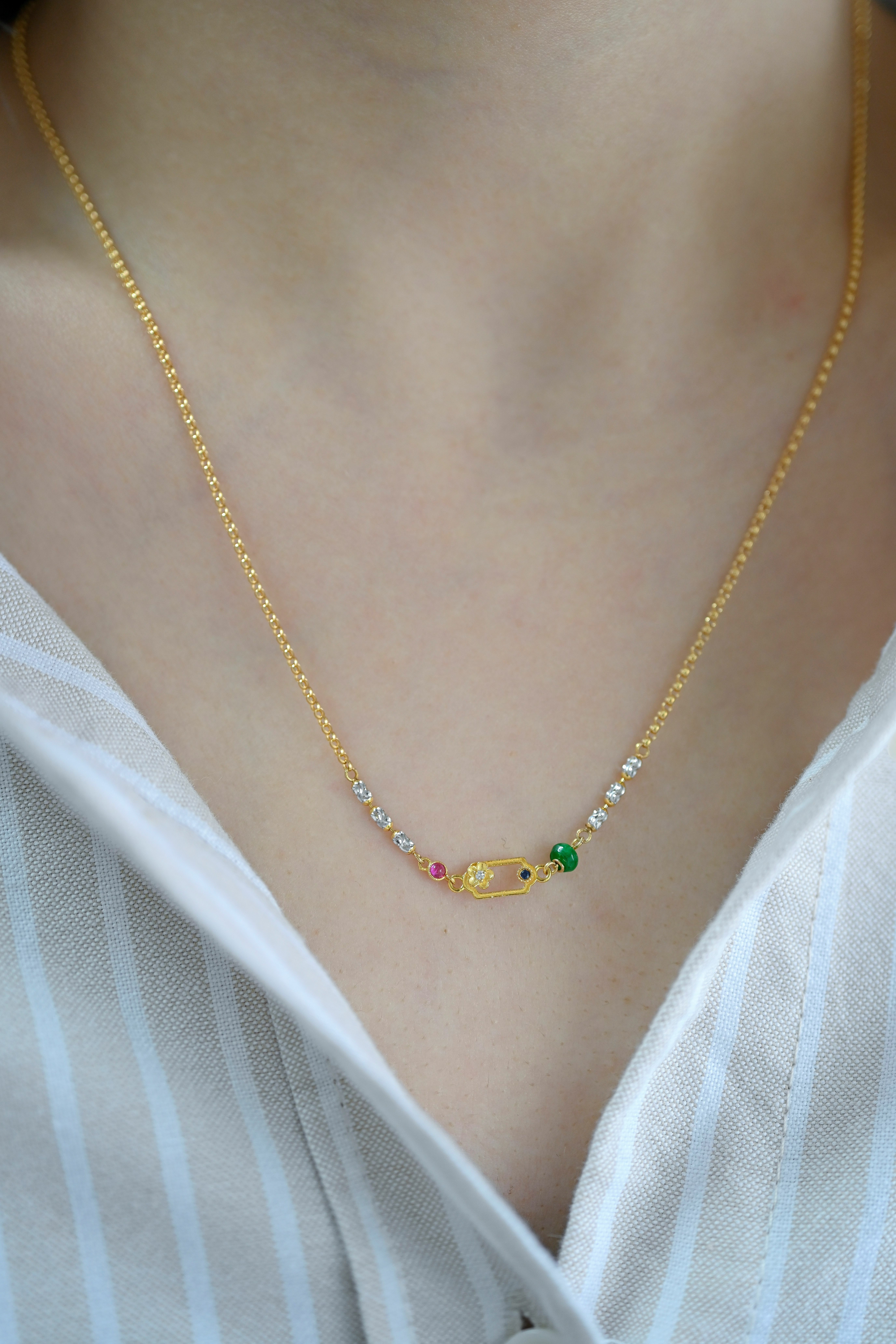 18K Lattice Window Green Jade Necklace