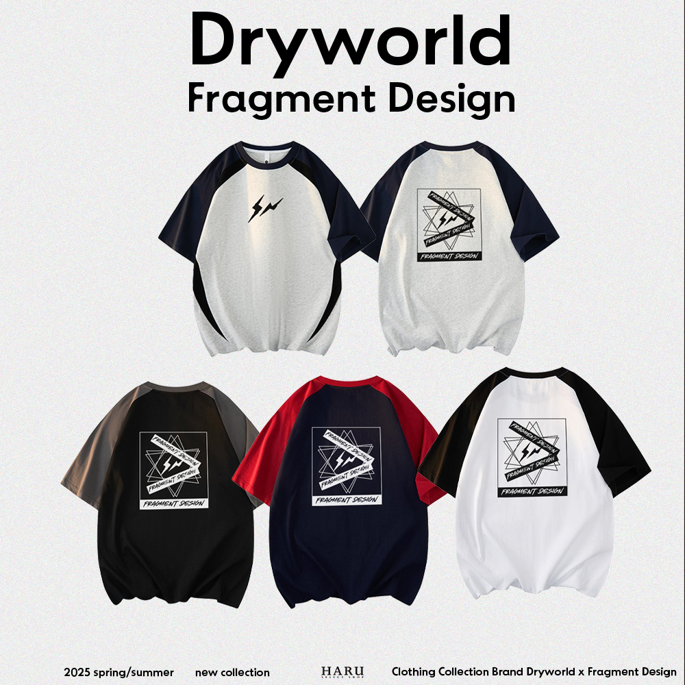 聯名 Dryworld X Fragment Design 閃電LOGO 日系街頭 U.S. POLO 柏拉圖幾何圖形 撞色拼接 圓領上衣 短袖上衣  FD-XYT319KT3013