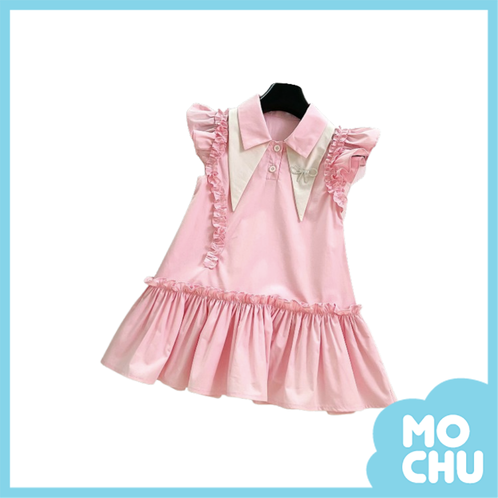 抓皺花邊飛袖polo連身裙(二色)