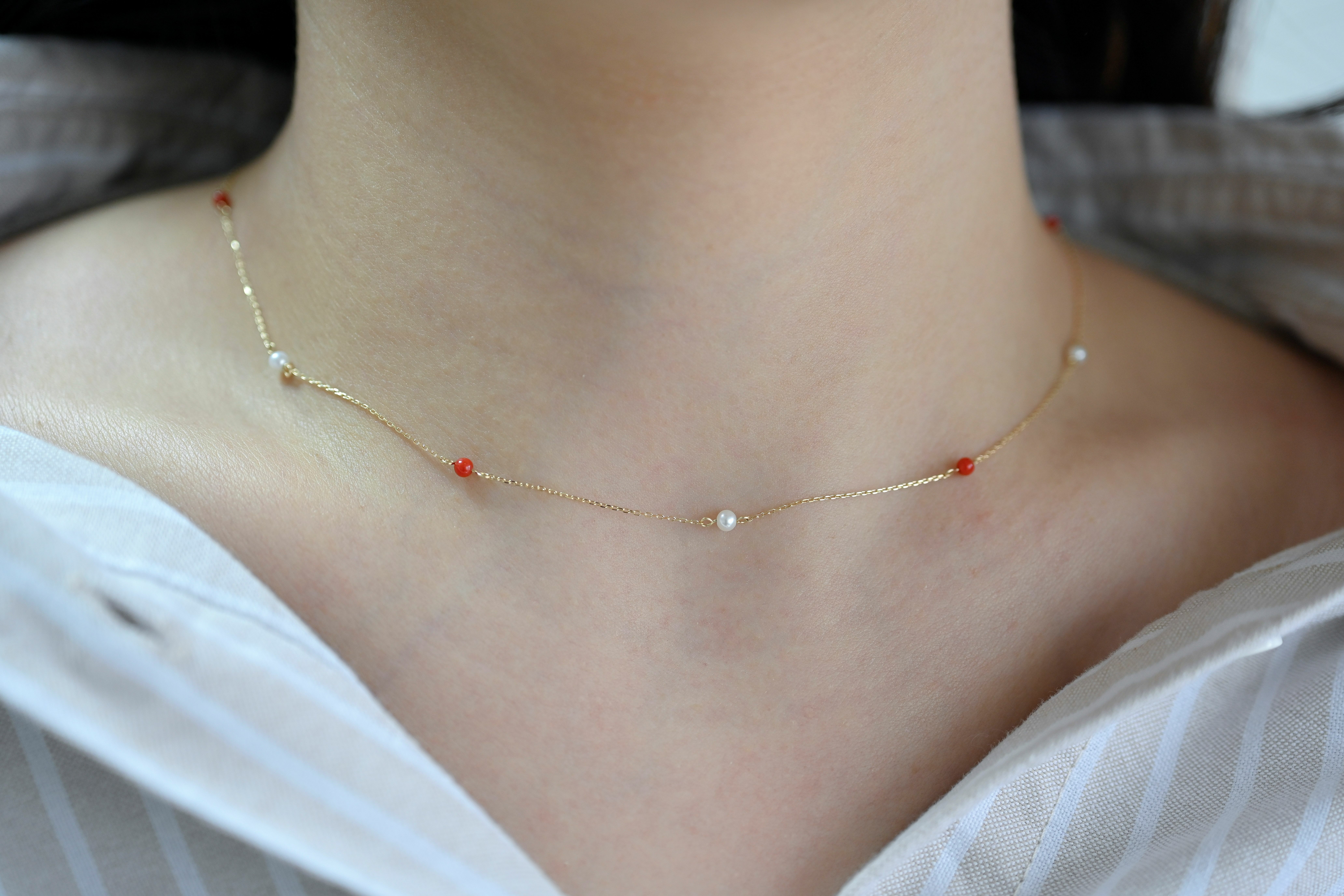 10K Coral & Pearl necklace