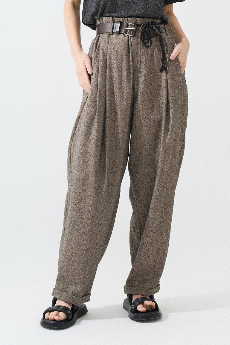 雙褶人字紋繭型闊西褲  (現貨款式）