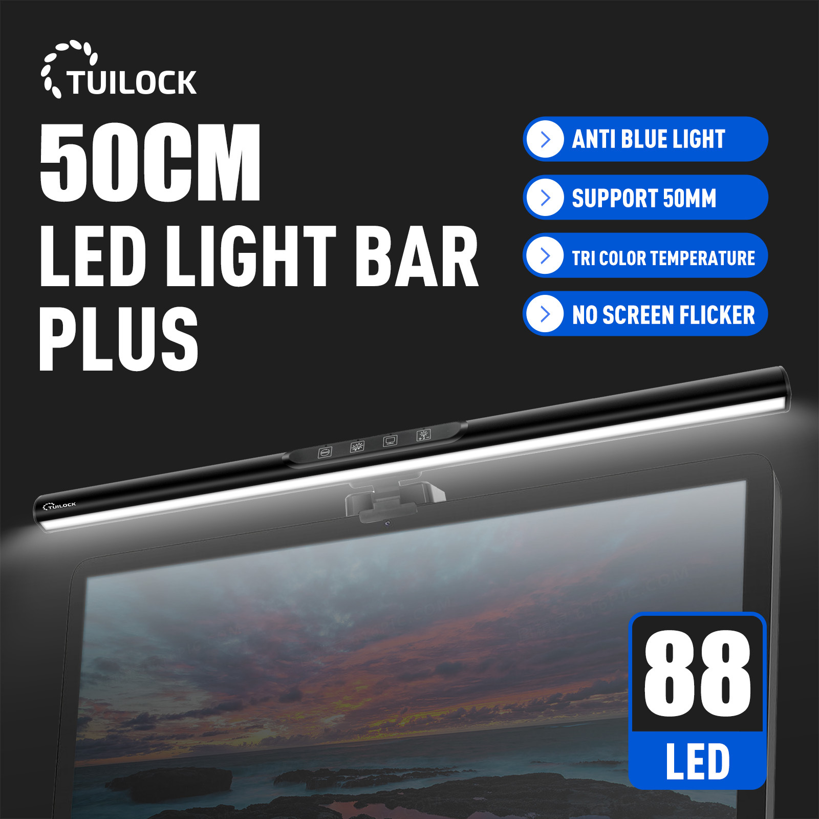 GLOLUX | Alloy-Monitor Light / Screen Monitor Light Bar for Eye Caring, USB Reading LED Task Lamp, Dimmable Lamp Bar, Touch Control, No Glare Space Saving Home Office Desk Lamps (MLG-1050AL)