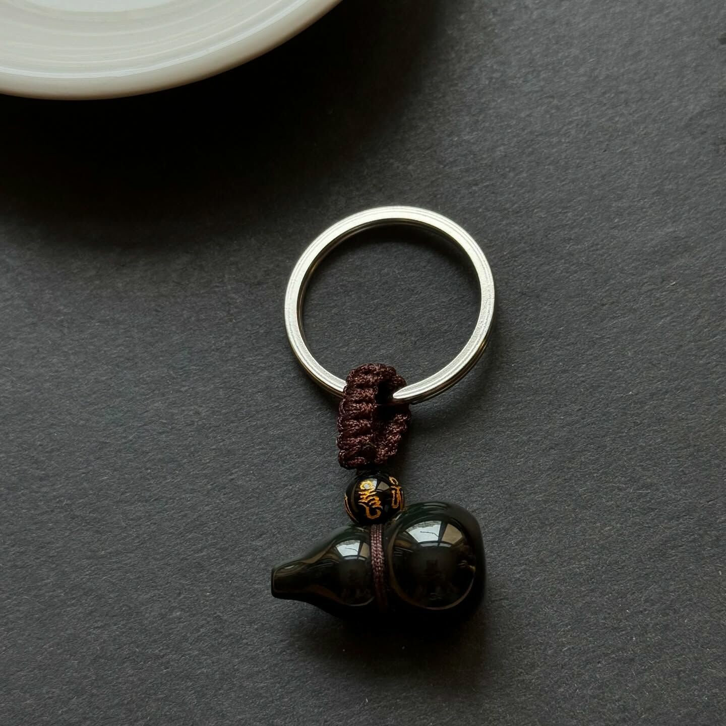 [原石] 彩虹黑曜石 六字真言 水晶鑰匙圈