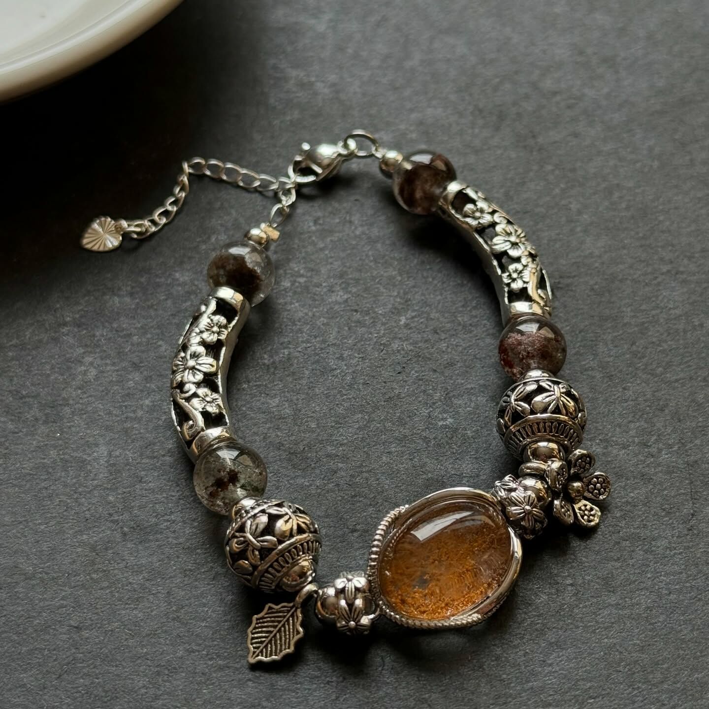 [原石] 幽靈水晶 藏銀 設計款手環