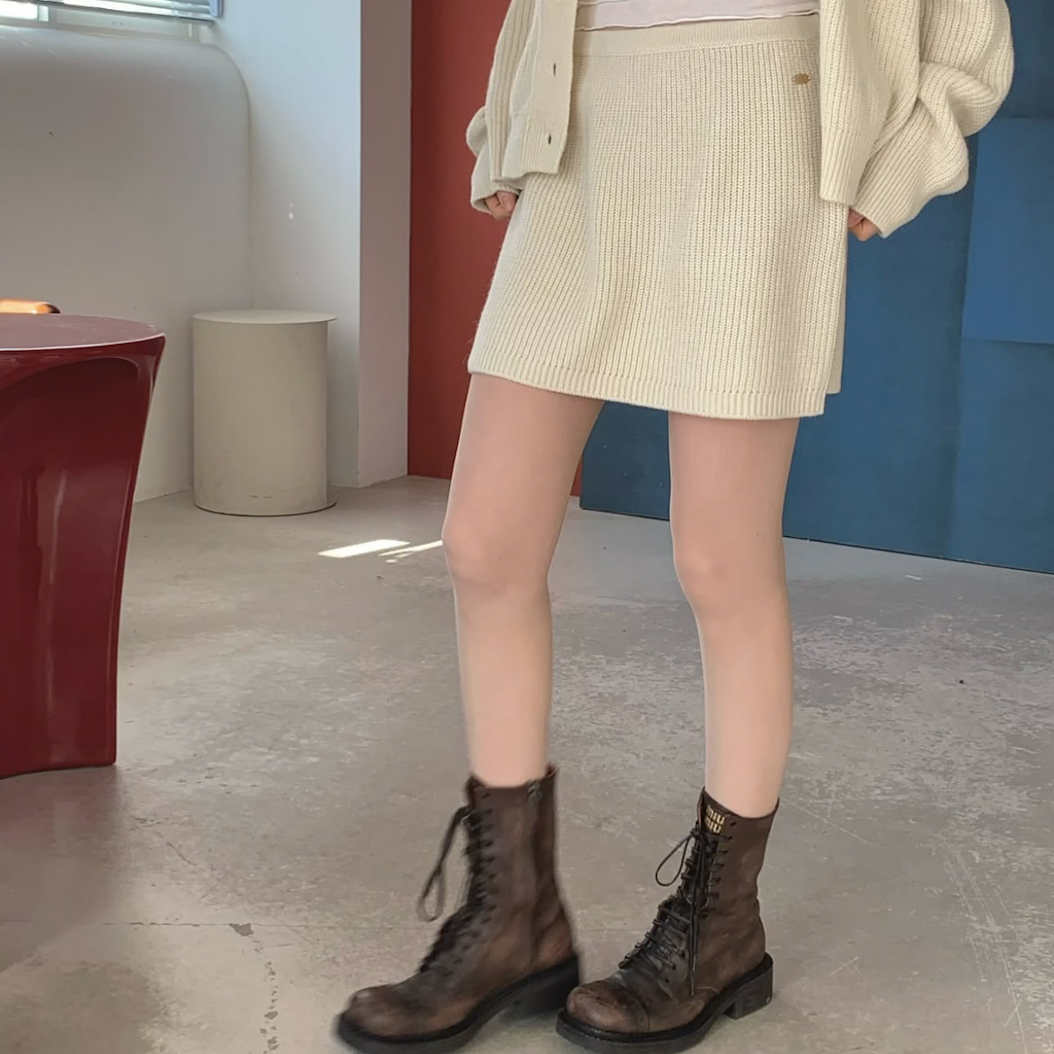 側小標針織短裙(三色)