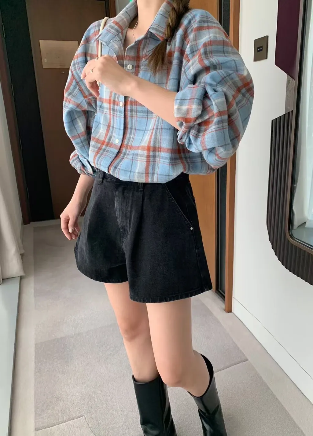 [現貨] Heloise 經典格紋襯衫 [ 灰色 / Free ]