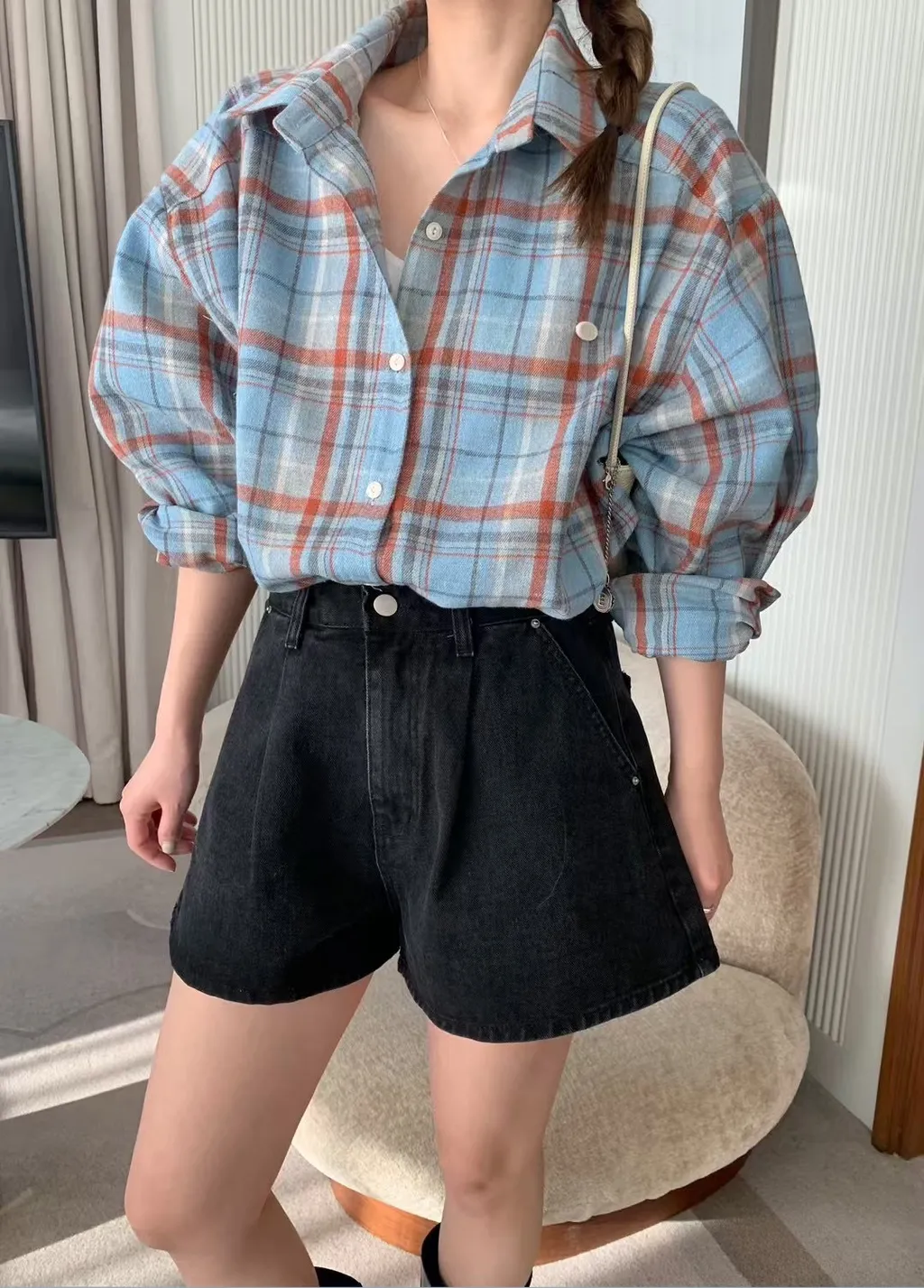 [現貨] Heloise 經典格紋襯衫 [ 灰色 / Free ]