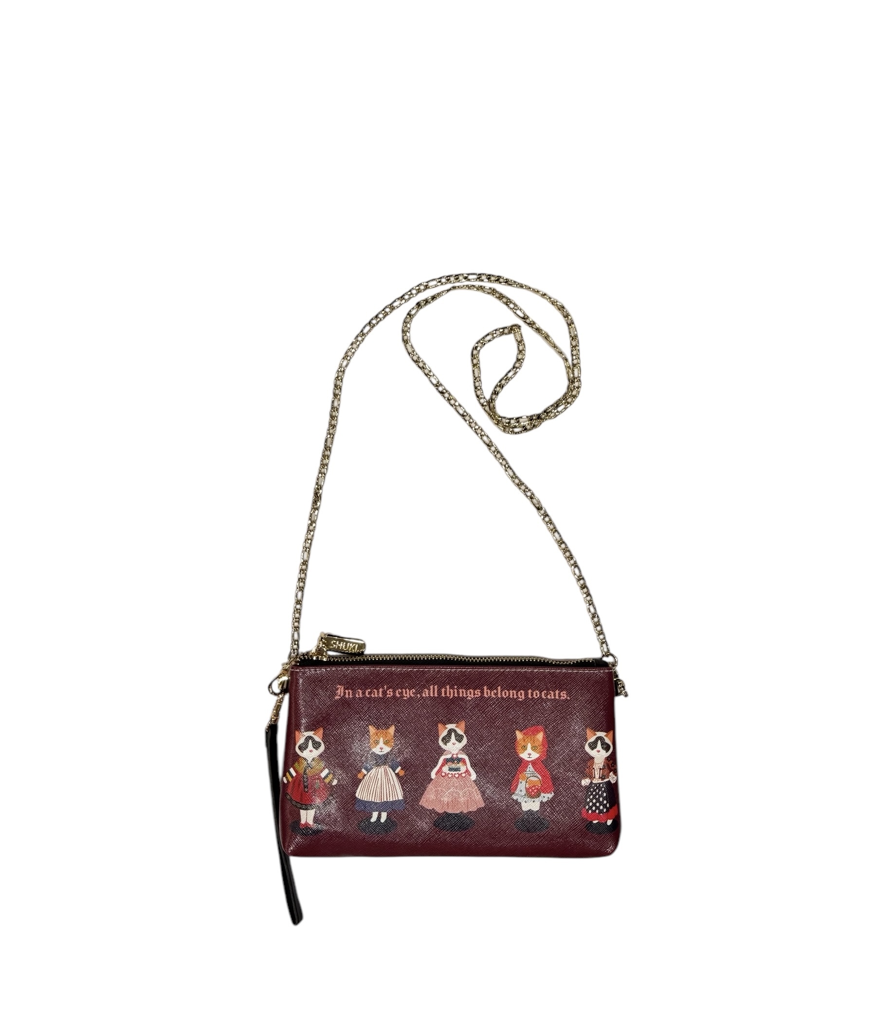 SHUKI paper doll cat leather single zip bag