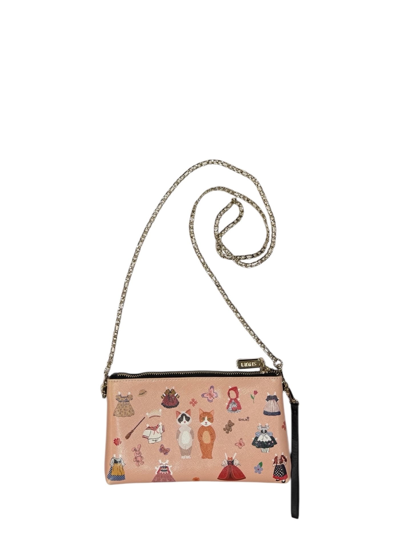 SHUKI paper doll cat leather single zip bag