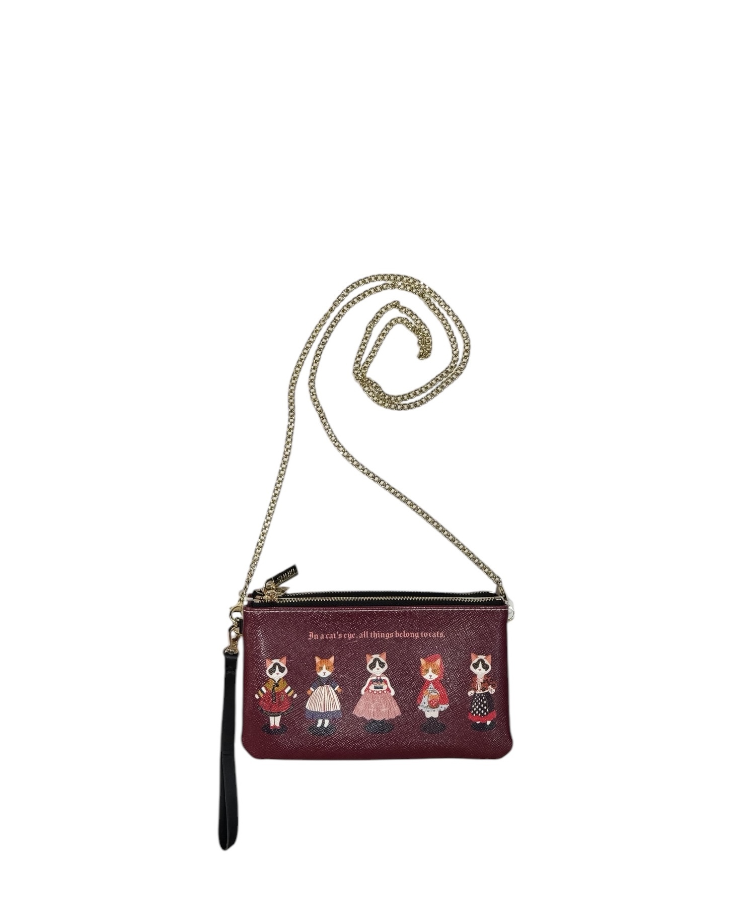 SHUKI paper doll cat leather double zip bag