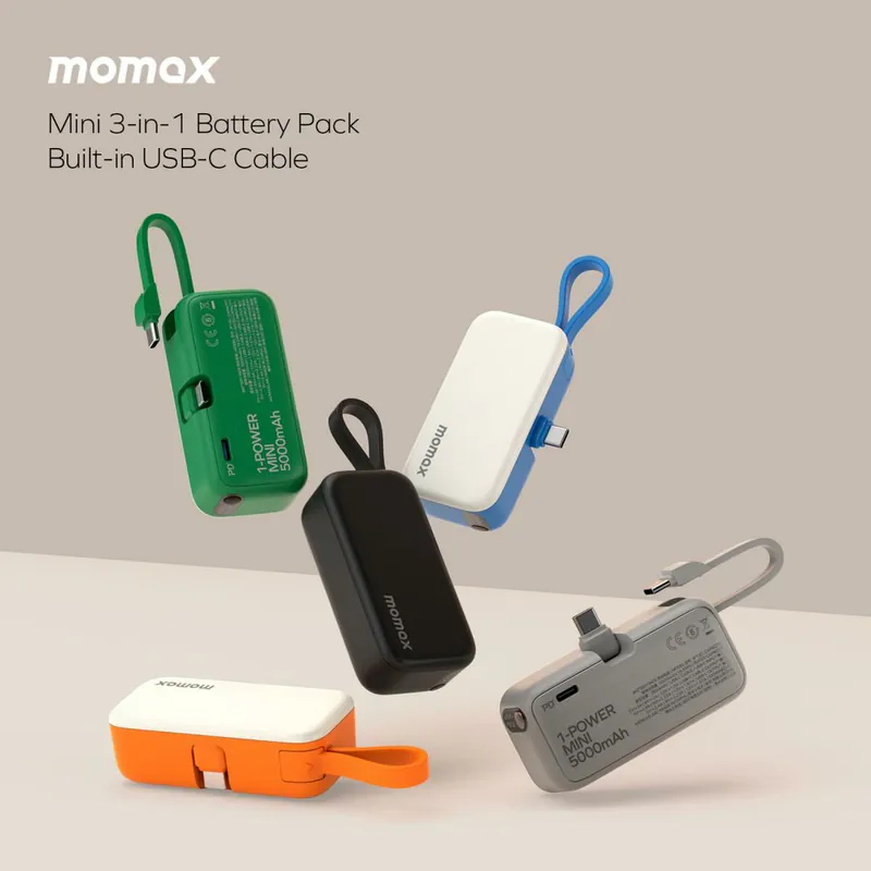 MOMAX 1-Power Mini 5000mAh 内置折叠 USB-C 流動充電池 [有3C版本]