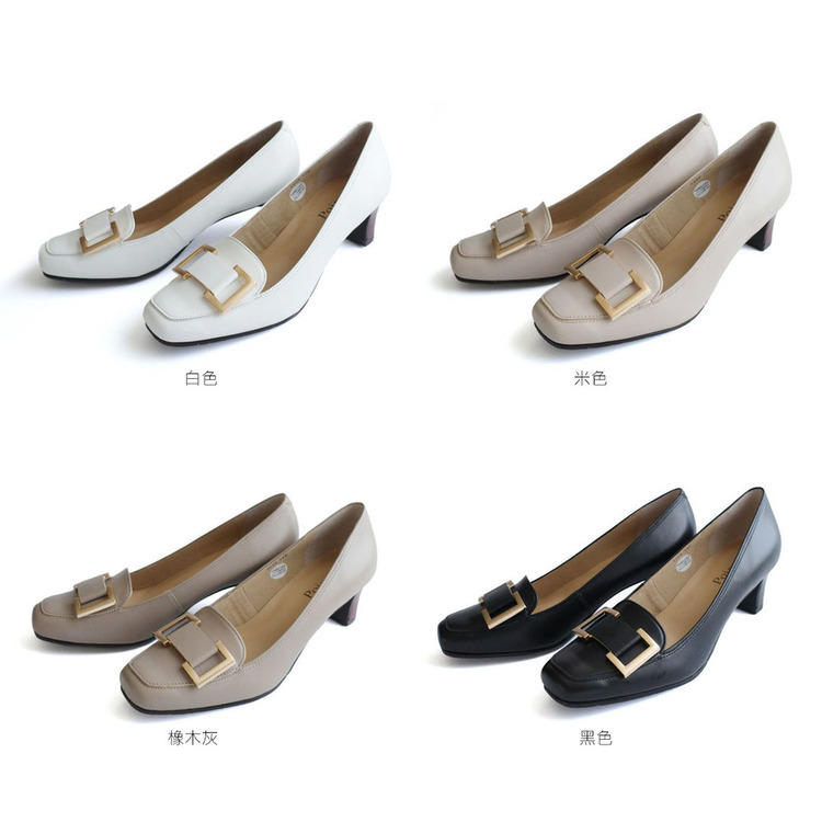 上班穿搭 日本製真皮方頭方扣高跟鞋【PO5228】