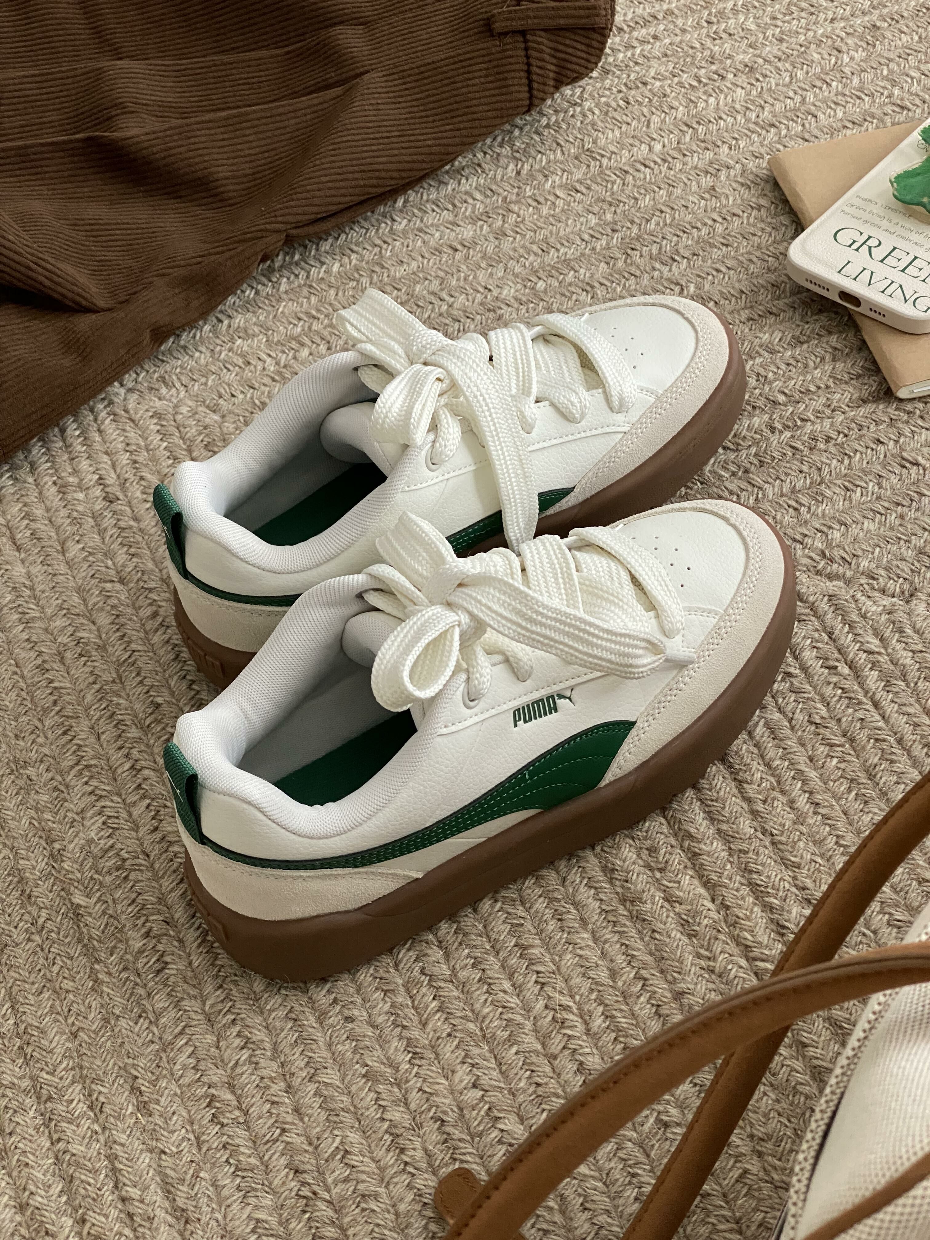 Puma Park Lifestyle 牛油果吐司 墨綠色 米白色 皮革 焦糖底 復古 麵包鞋 德訓鞋 397262-02/預購