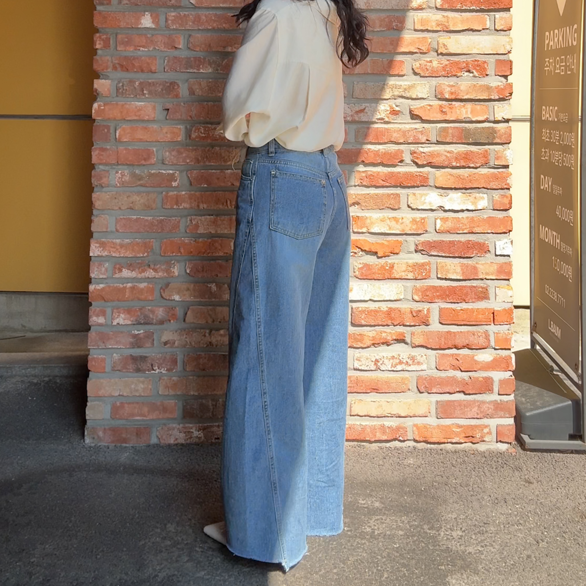 薄料長腿牛仔寬褲(S/M)