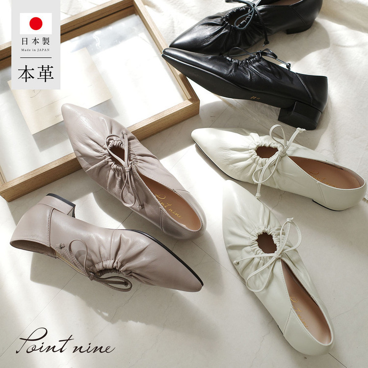 優雅氣質 日本製真皮尖頭蝴蝶結芭蕾舞鞋 【PO-PTN5974】