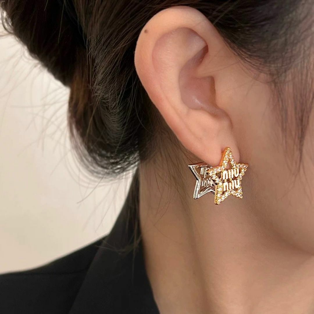 星星鑲鑽雙層設計字幕耳環(特)