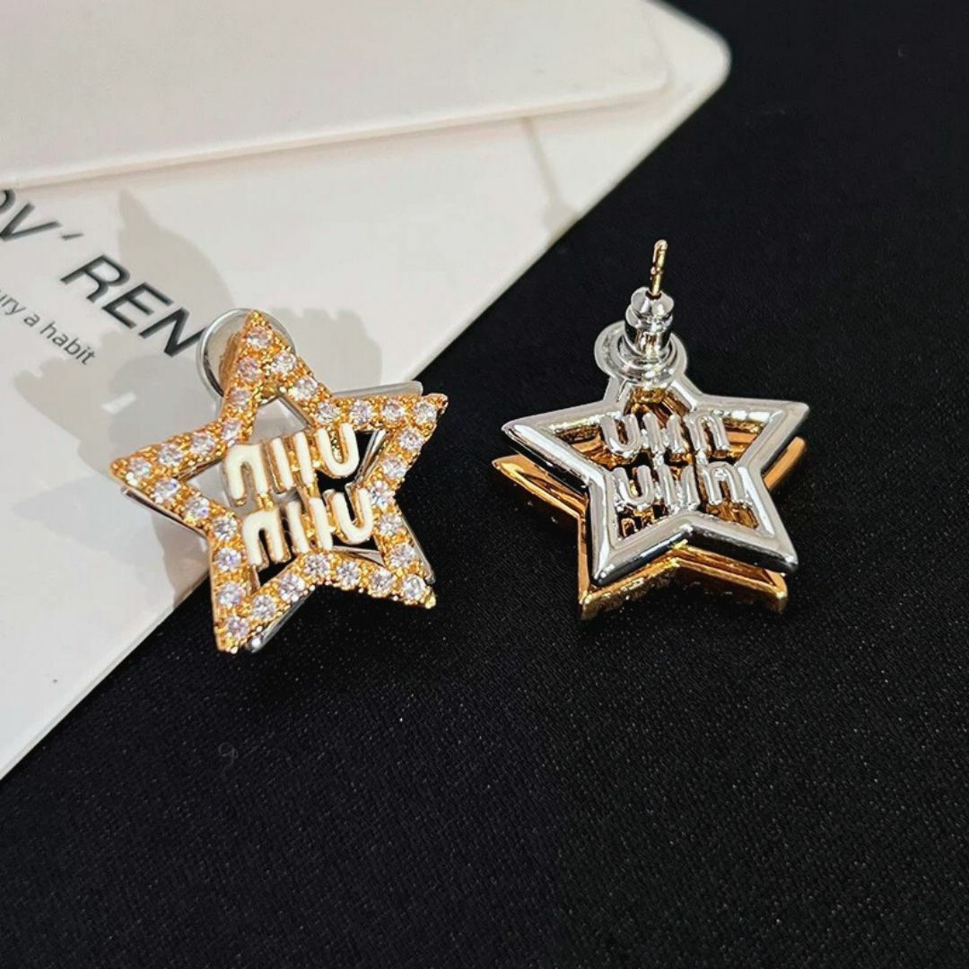 星星鑲鑽雙層設計字幕耳環(特)