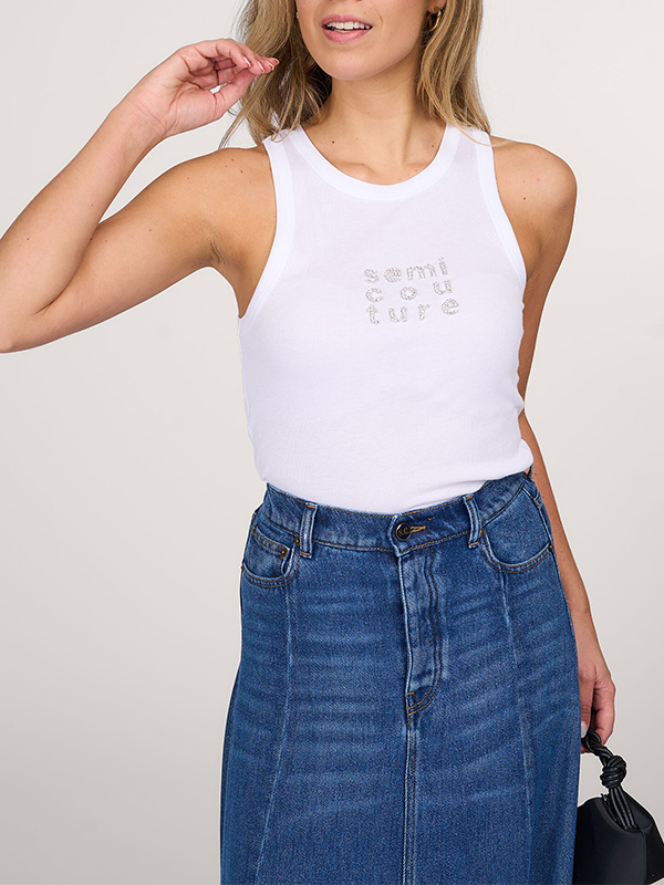 Semicouture 亮鑽LOGO背心(白)