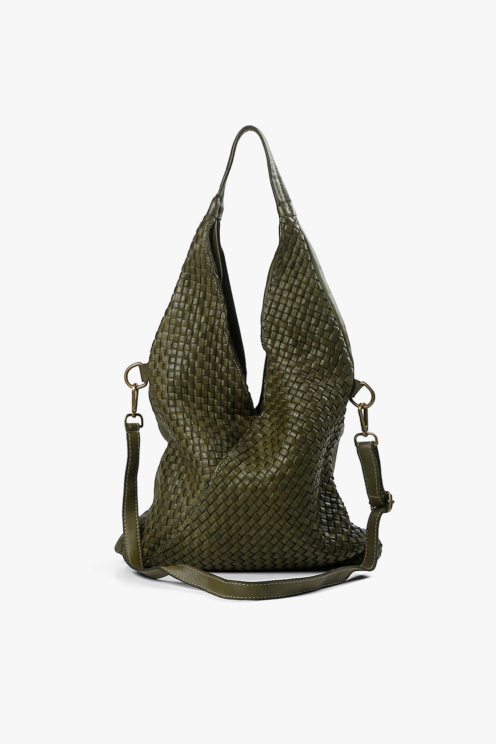 LORENA 編織交叉肩背包 深綠