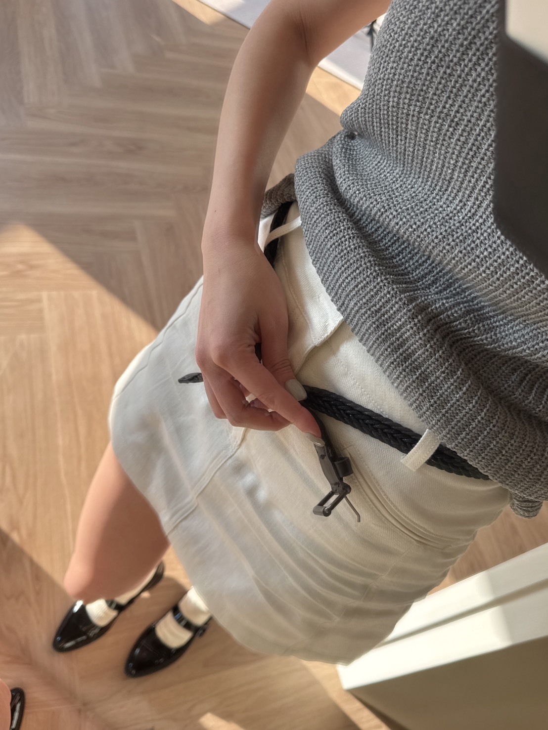 編織腰帶棉麻短裙*現貨