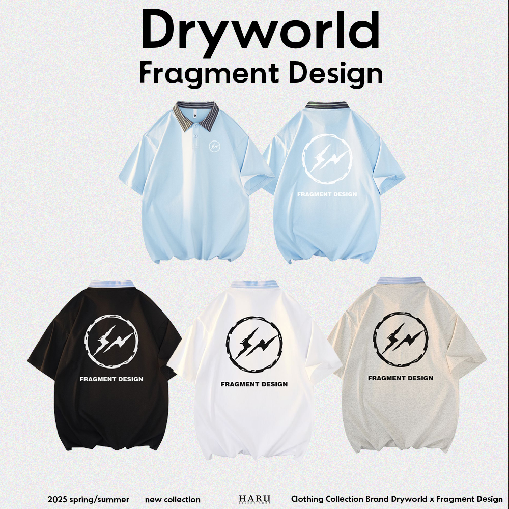 聯名 Dryworld X Fragment Design 閃電LOGO 日系街頭 簡約 POLO衫 重磅 撞色 條紋翻領  短袖上衣  FD-XYT319KT3026