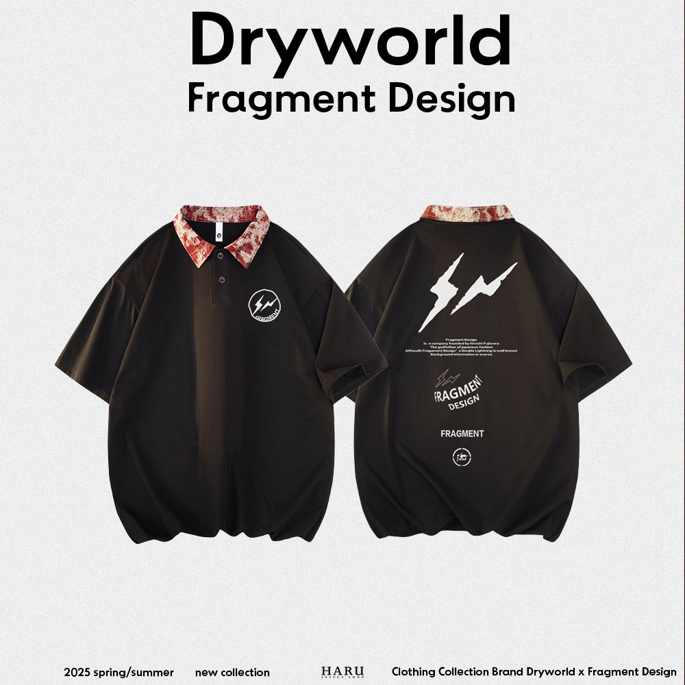 聯名 Dryworld X Fragment Design 閃電LOGO 美式街頭 簡約 POLO衫 重磅 撞色 扎染 經典格紋翻領 短袖上衣 FD-XYT319KT3023