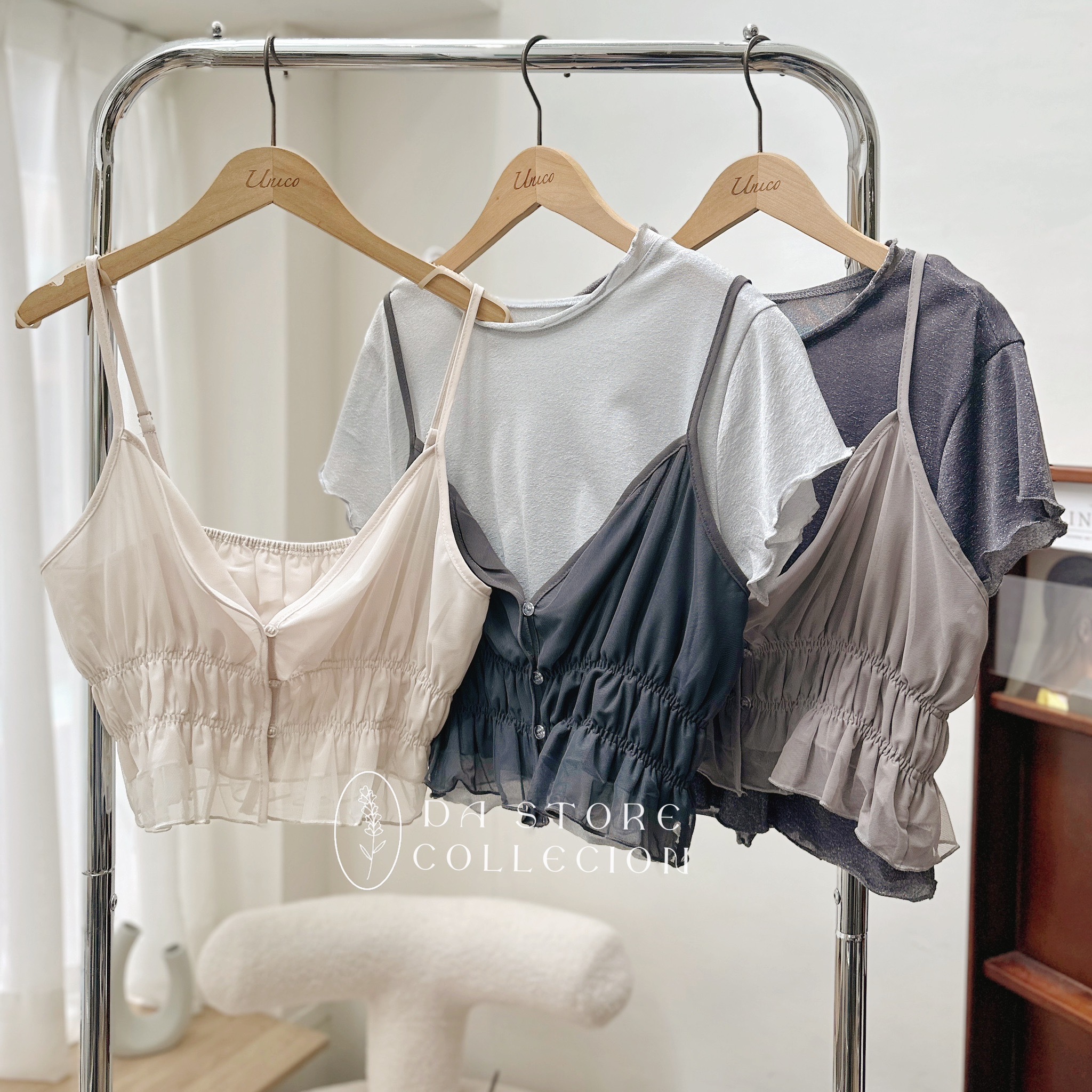 花苞細肩帶網紗背心/三色