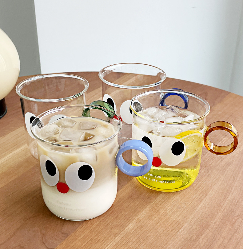 《5787》可愛大眼睛表情玻璃杯 400ml