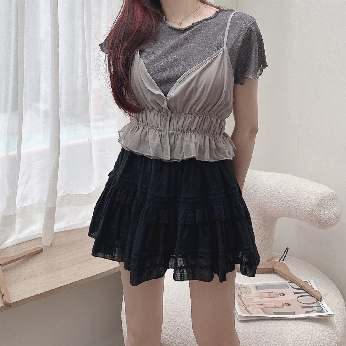 細閃金蔥透膚木耳上衣/三色