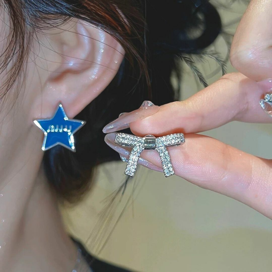 藍色星星和蝴蝶結耳環(特)