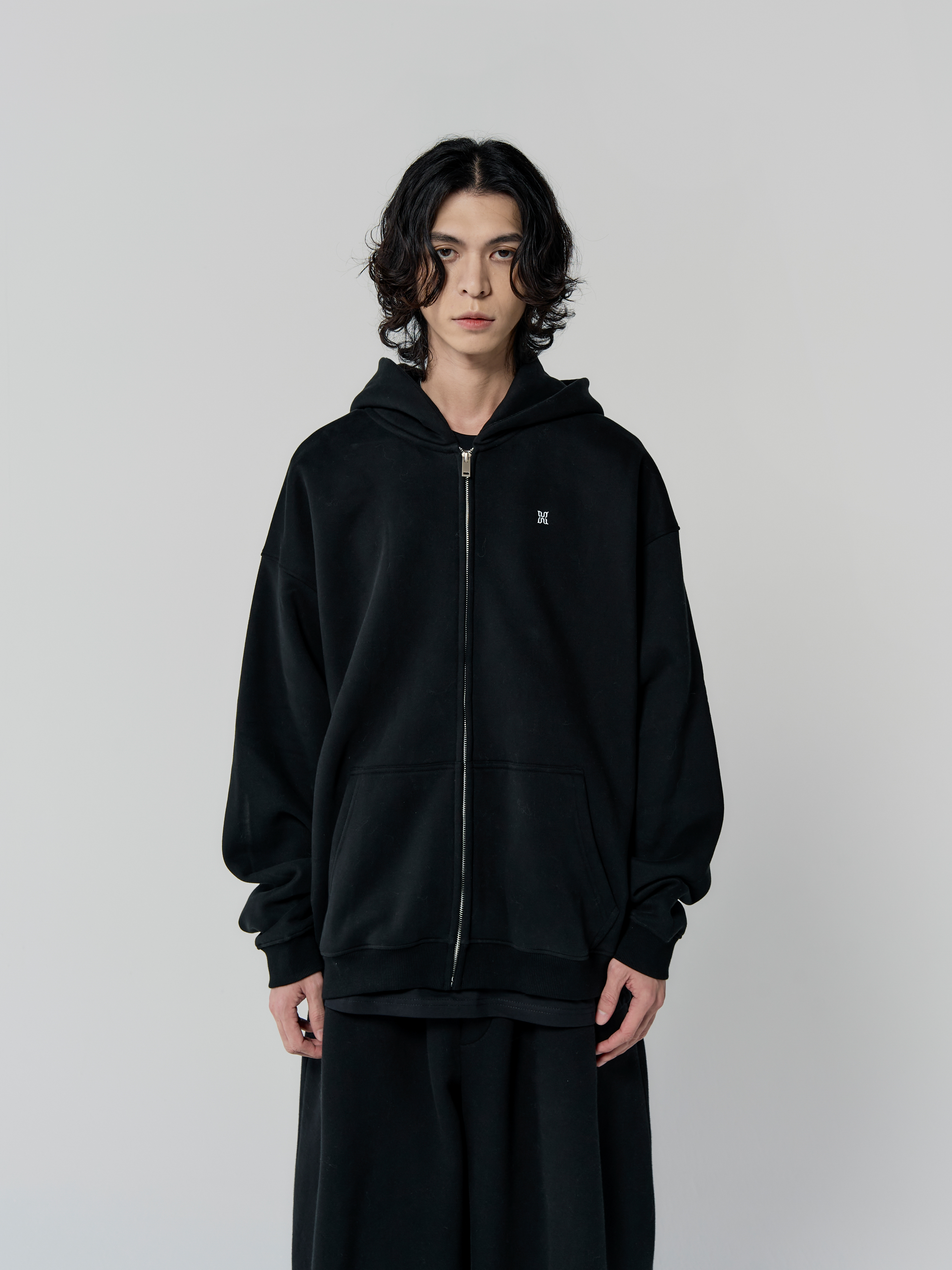 品牌刺繡純棉廓型外套-黑