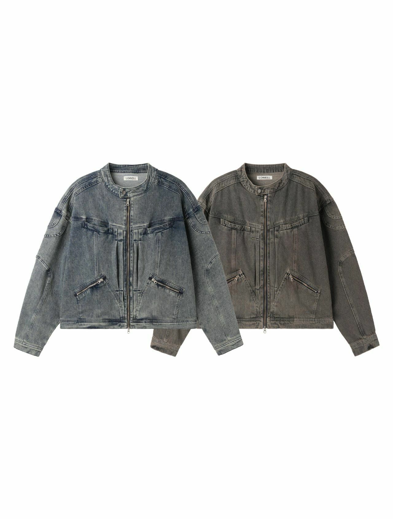 洗水企領拉鍊牛仔褸 Lowell-037JK