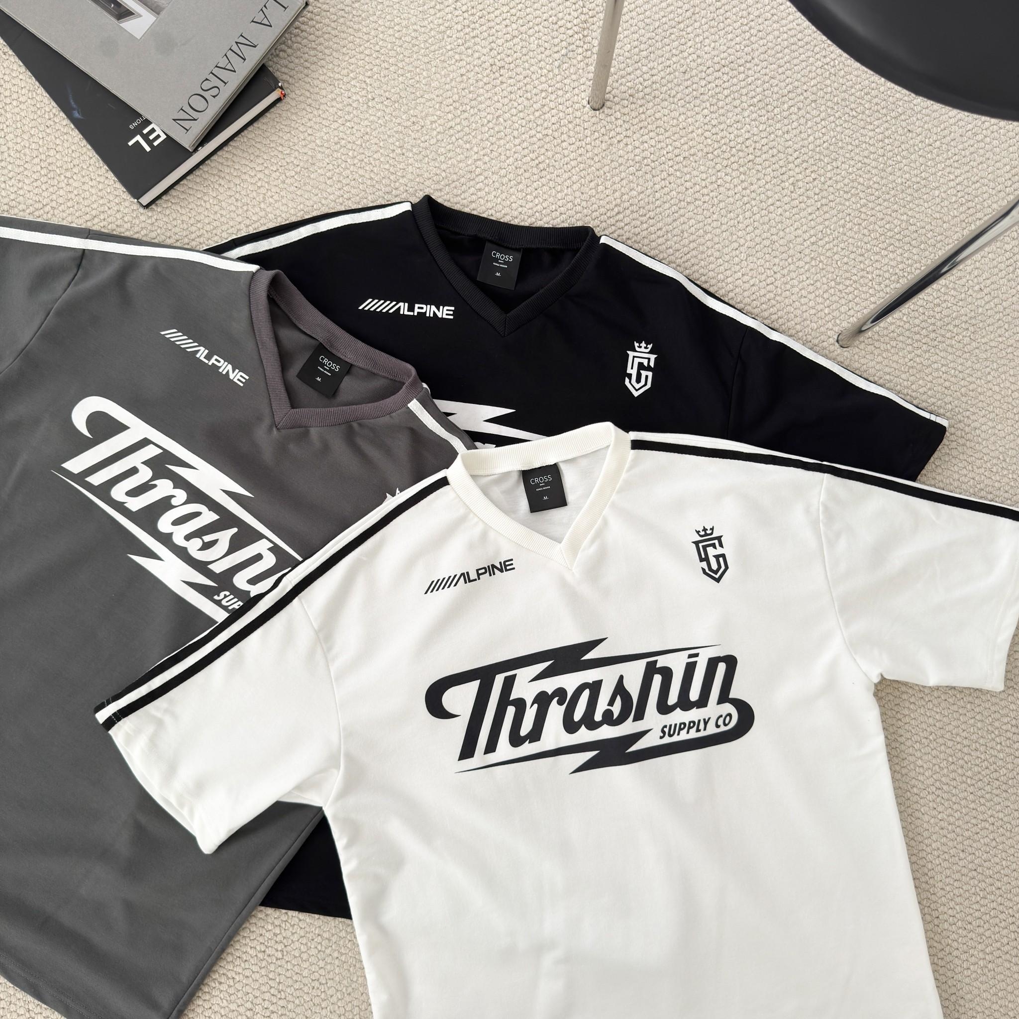 韓國短袖 Thrashin 肩袖撞色賽車風短T 18881