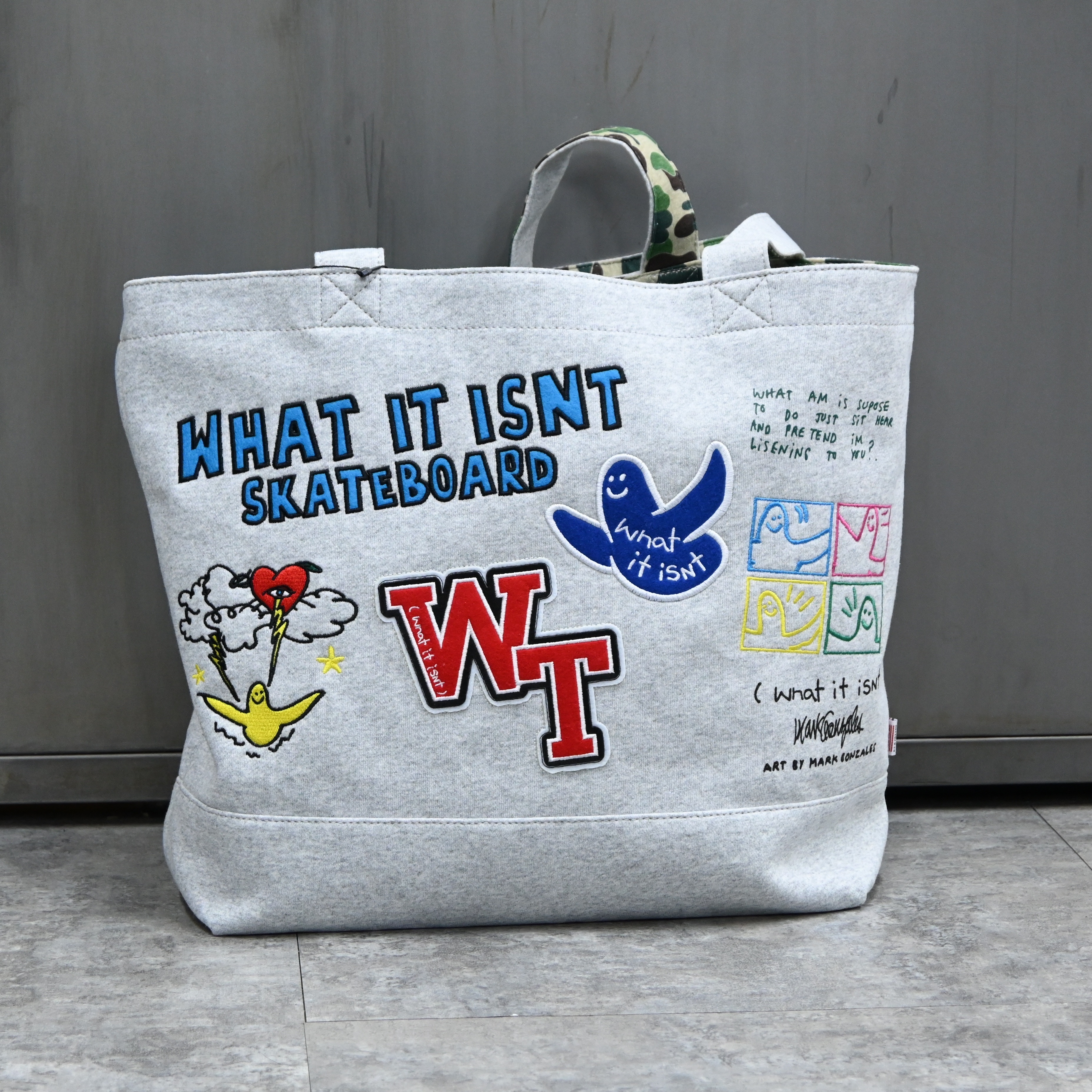 (What it isNt) ART BY MARK GONZALES Reversible Embroidered patch tote bag