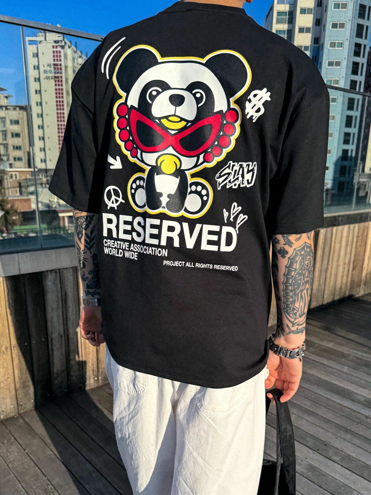 熊貓圖案英文字短袖Tee PLUS82HIYA-124T