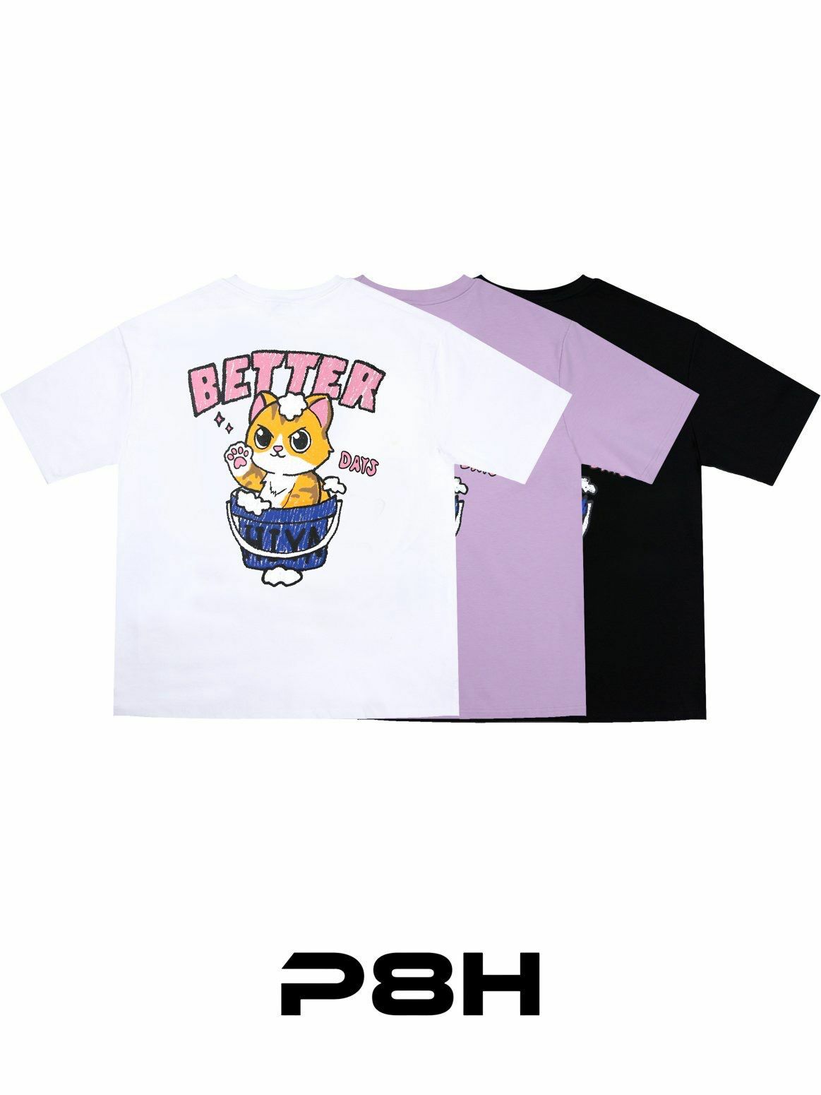 貓仔圖案英文字短袖Tee PLUS82HIYA-125T