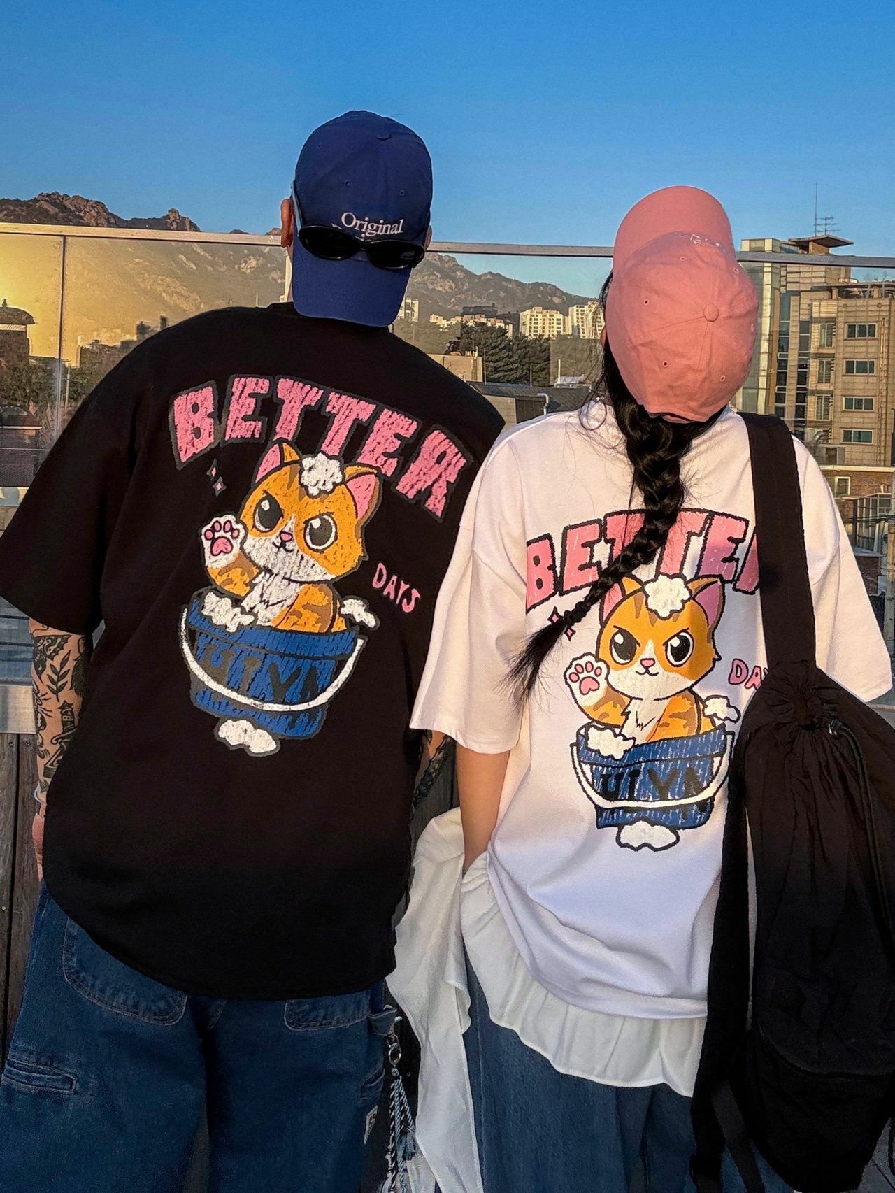 貓仔圖案英文字短袖Tee PLUS82HIYA-125T