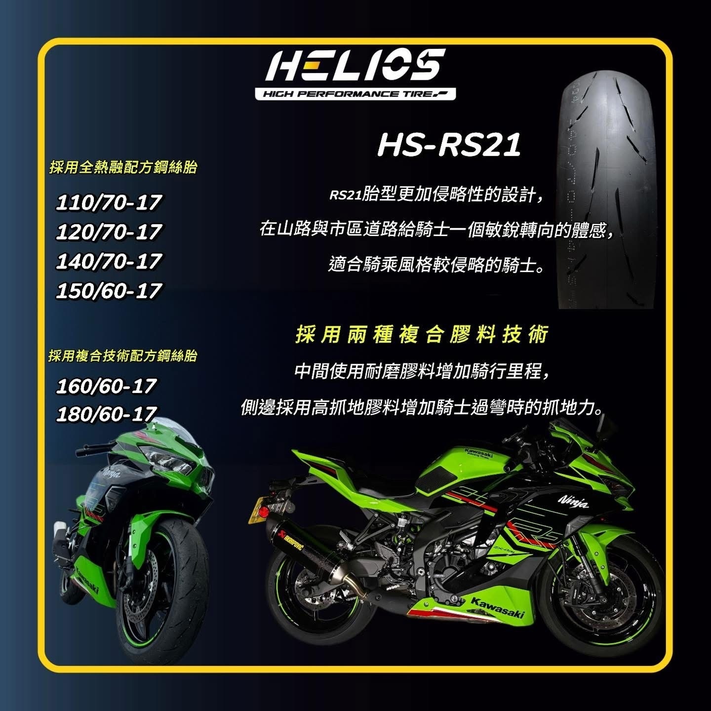 【HELIOS 赫璐】HS-RS21 高性能 熱熔胎 17吋 輪胎 鋼絲胎