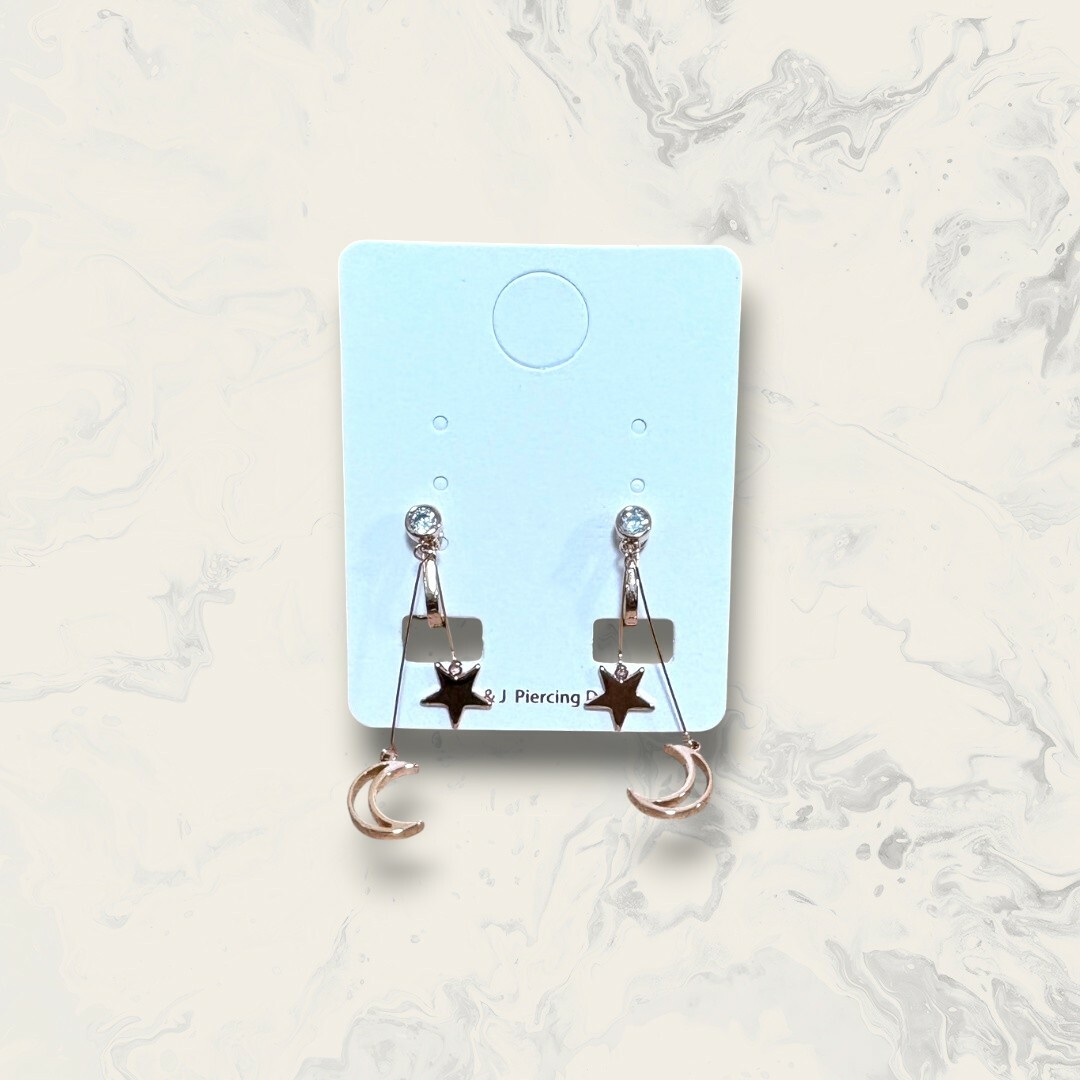 合金-夾式-圓包鋯垂吊星星+月亮框